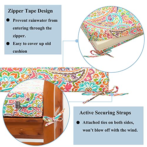FUNHOME Outdoor Chair Cushion Covers 2 Pack, No Insert! Patio Cushion Covers Replacement 20" x 18" x 4", Water Resistant Chair Cushion Slipcovers, Melora Paisley (Covers ONLY) - Image 4