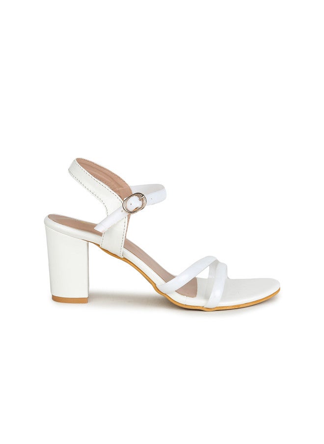 She Zone كعب بلوك مفتوح من الأمام مع أحزمة بيضاء للنساء - Image 4