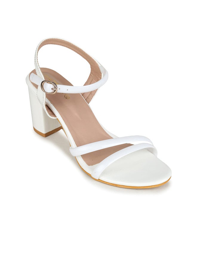 She Zone كعب بلوك مفتوح من الأمام مع أحزمة بيضاء للنساء - Image 2