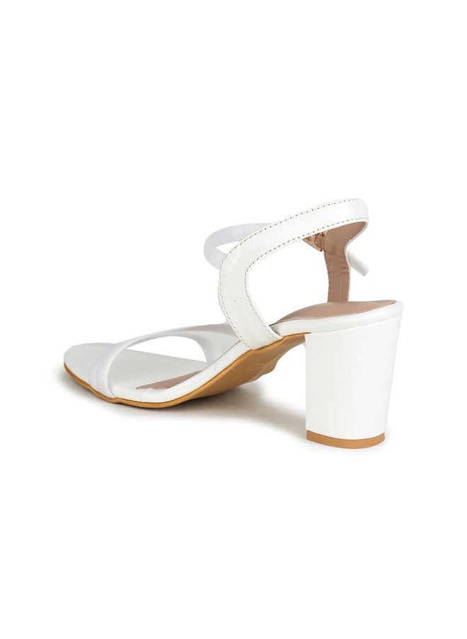 She Zone كعب بلوك مفتوح من الأمام مع أحزمة بيضاء للنساء - Image 3