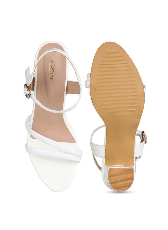 She Zone كعب بلوك مفتوح من الأمام مع أحزمة بيضاء للنساء - Image 5