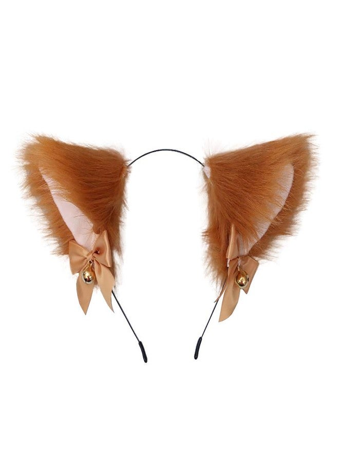 ccHuDE Cute Cat Ears Headband Fox Ears Cosplay Headband with Bells Headwear Hairband for Party Costume Halloween Hairhoop Brown - Image 1