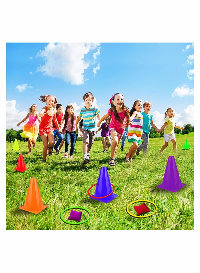 Excefore 3 in 1 Carnival Games Set Ring Toss Game 18 pcs Carnival Combo Set With Bean Bags Plastic Cones Throwing Rings For Kids and Adult Outdoor Indoor Activity - Image 2