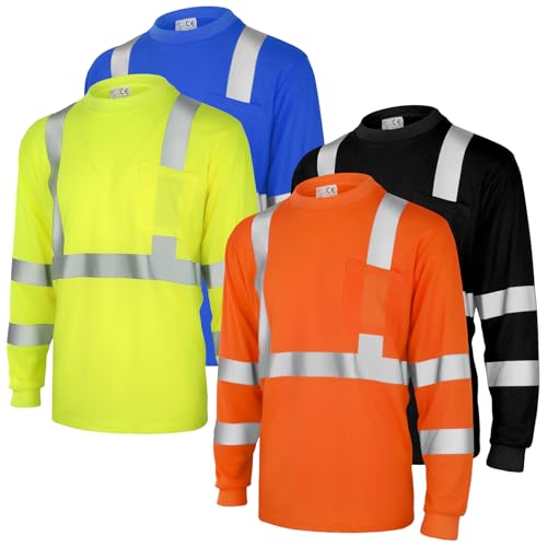 Amylove 4 Pcs Long Sleeve Safety Shirt High Visibility Reflective Construction Work Shirts for Men WomenXXLYellow Orange Black Blue - Image 1