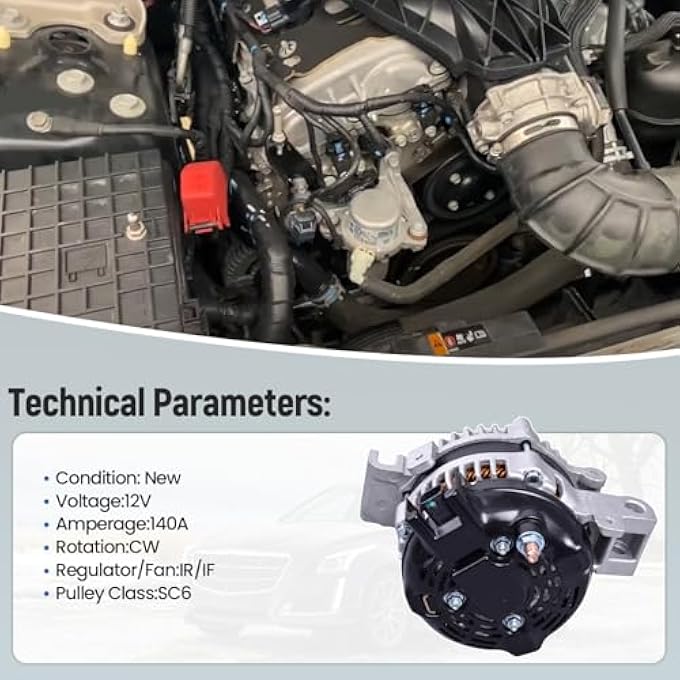 FuseRish 104210200 Alternator 140A Compatible with Cadillac CTS V6 3.0L 3.6L 2010-2014 Replace: TN104210-2001, AND0592, A-80539, 90-29-5765, 400-52411R, 334-2970, 23480514, 20821397, 104210-2001 - Image 2