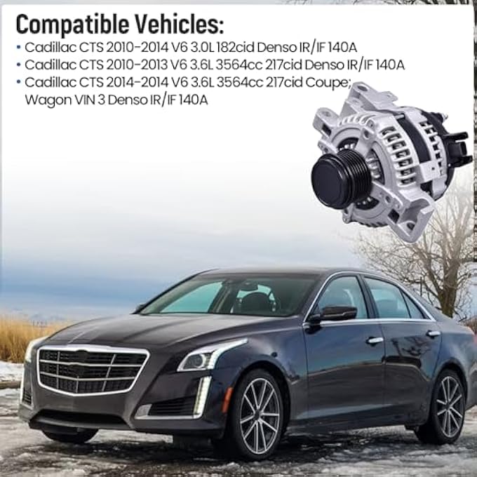 FuseRish 104210200 Alternator 140A Compatible with Cadillac CTS V6 3.0L 3.6L 2010-2014 Replace: TN104210-2001, AND0592, A-80539, 90-29-5765, 400-52411R, 334-2970, 23480514, 20821397, 104210-2001 - Image 1