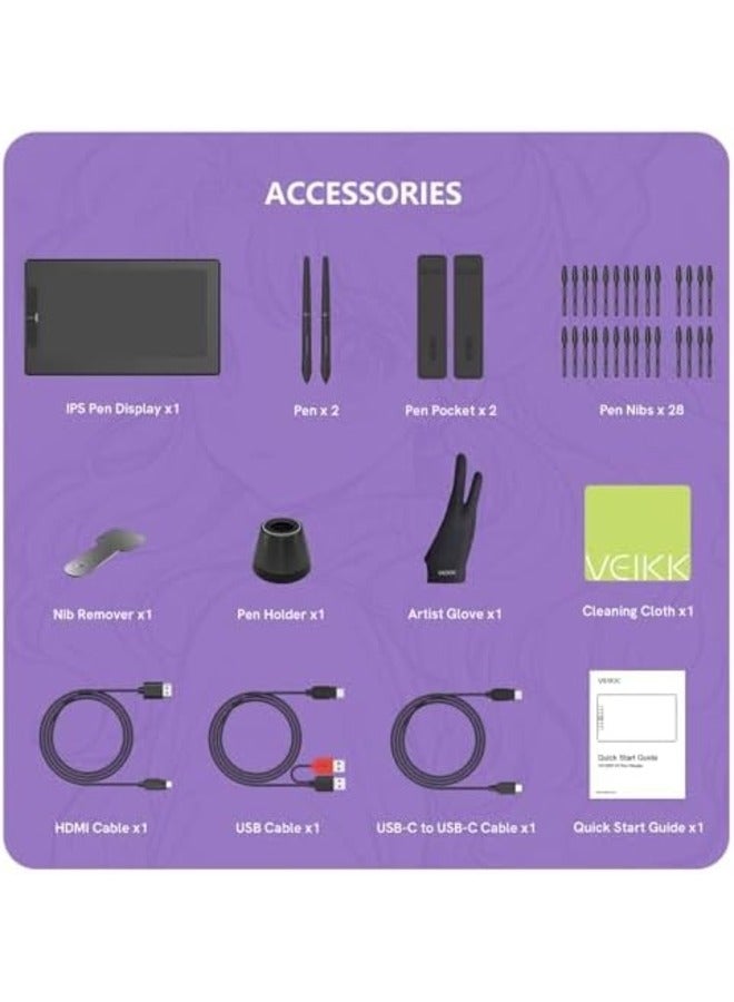 Veikk VK1200 11.6" Full-Laminated Drawing Tablet with Screen, 8192 Pressure Levels, Battery-Free Stylus with Tilt Function, 6 Customizable Shortcut Keys, Anti-Glare Glass - Image 5