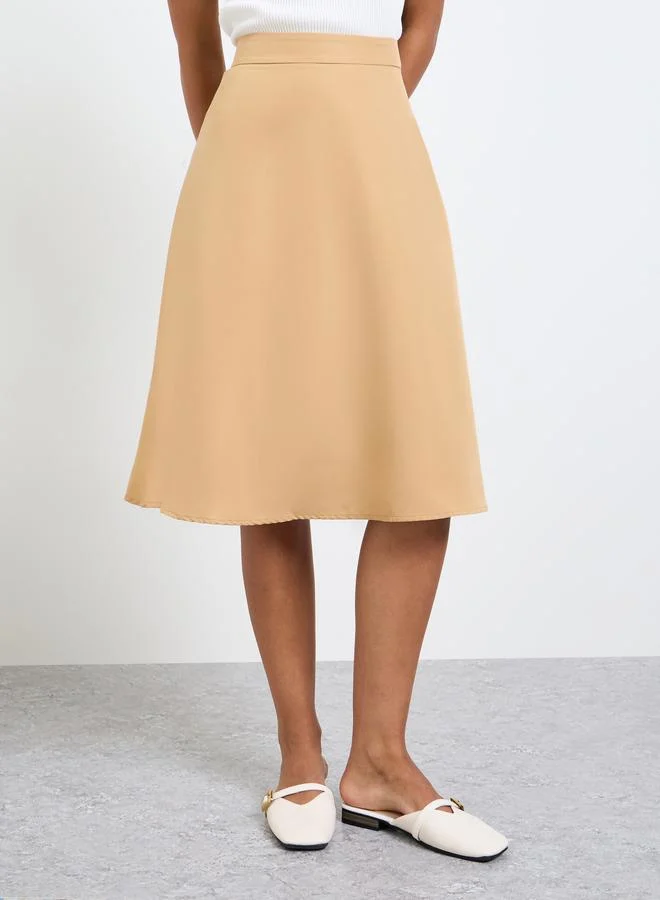 تايك تو Brown Solid A-Line Knee Length Skirt