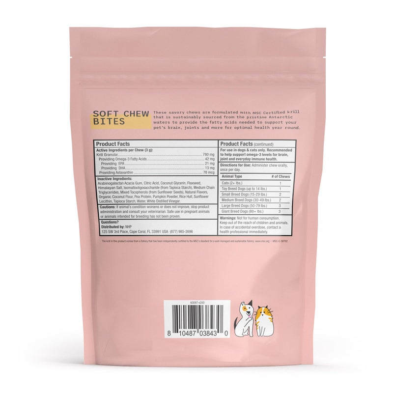 Dr. Mercola Bark & Whiskers Antarctic Krill Bites, 6.34 Oz. (180 g), 60 Chews, EPA & DHA, Supports Brain & Joint Health, Veterinarian Formulated, Non-GMO, MSC Certified, Dr. Mercola - Image 2