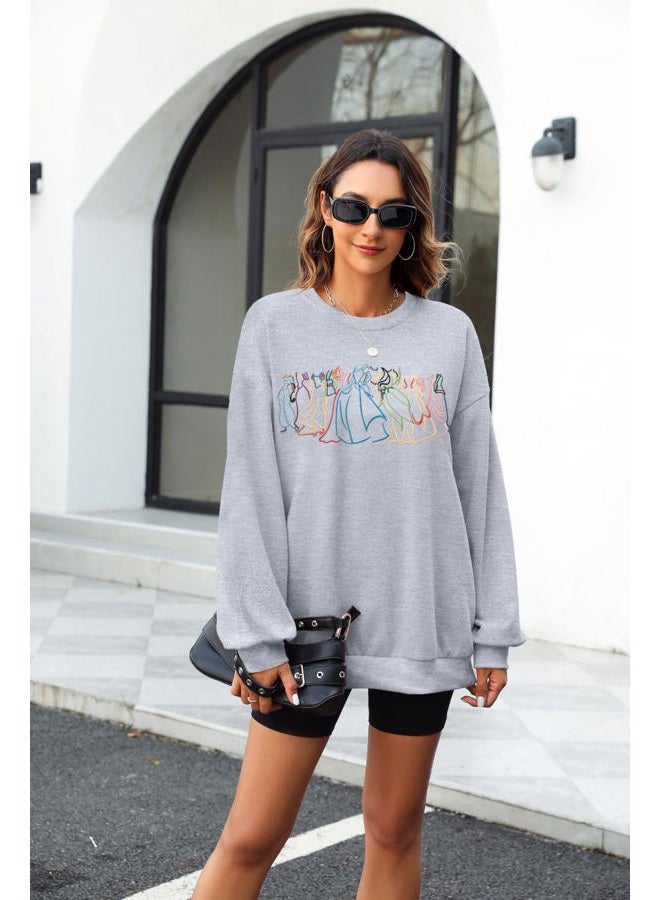 BANGELY Magical Sweatshirt Women Cute Embroidered Magic Princess Sweater Family Vacation Shirt Casual Long Sleeve Top, Light Grey, S - Image 4