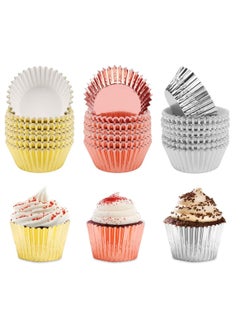 Bukela Tin Baking Utensils Muffin Cake Cups Color Thickened Aluminum Foil Greaseproof Cake Paper Holder, Foil Cupcake Liners Metallic Muffin Paper Gold Sliver Rose Gold for Birthday, Pack of 300  - Image 4