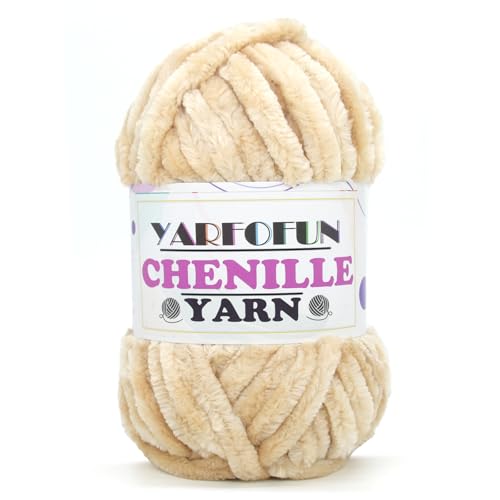 YARFOFUN Velvet Chenille Yarn for Crocheting,Beige Fluffy Velvet Plush Thick Soft Chunky Chenille Baby Blanket Yarn for Crocheting Knitting Beginners 100g/49.2yd（Beige） - Image 1