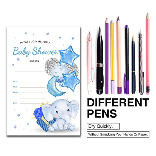 YIDOU Sky Blue Balloon Elephant Boy Baby Shower Party Invitations Fill in Invites Cards 20 Invitations and Envelopes (Double Sided) - Image 5
