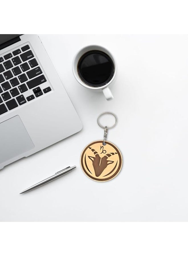 4 قطع، سلسلة مفاتيح خشبية بطابع القهوة، تصميم دائري دائري، بني وبيج، قطر 4 سم، اكسسوار مكتب - Image 2