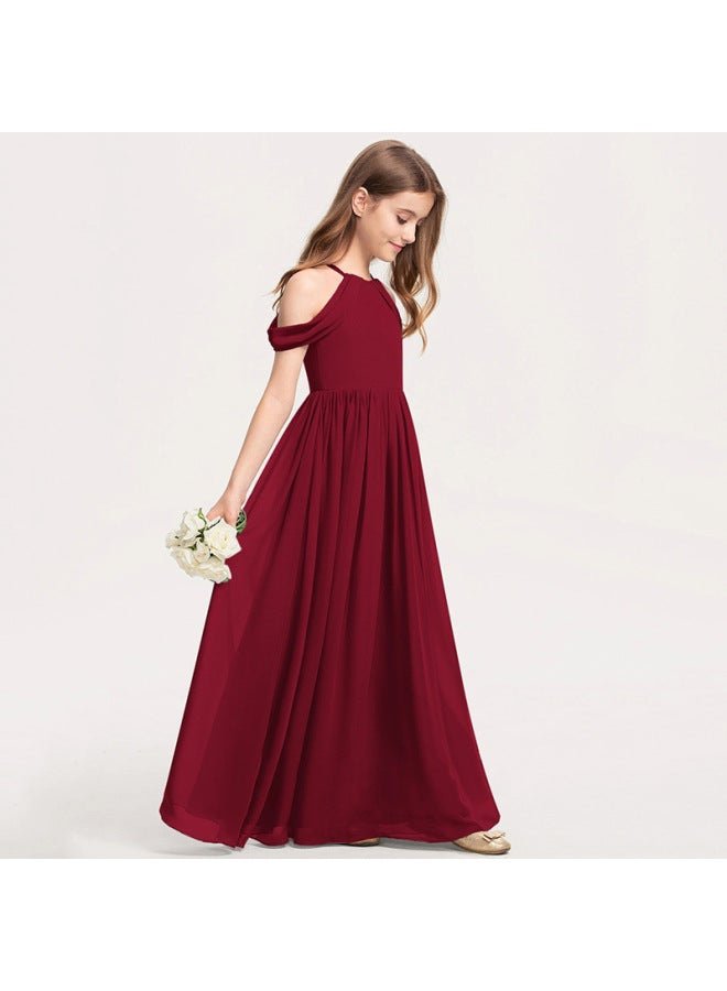 Children's Dress Princess Dress  New Chiffon Violin Performance Compeion Girls' Export European And American Solid Color Dress