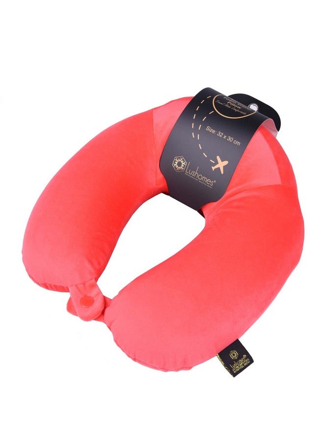 Lushomes Memory Foam Neck Pillow, Red Cervical Memory Foam Travel Pillow For Neck And Back Support, Neck Pillow For Travel, For Flights, For Train, For Neck Pain Sleeping (12 X 12 Inches, Single Pc)  - Image 2