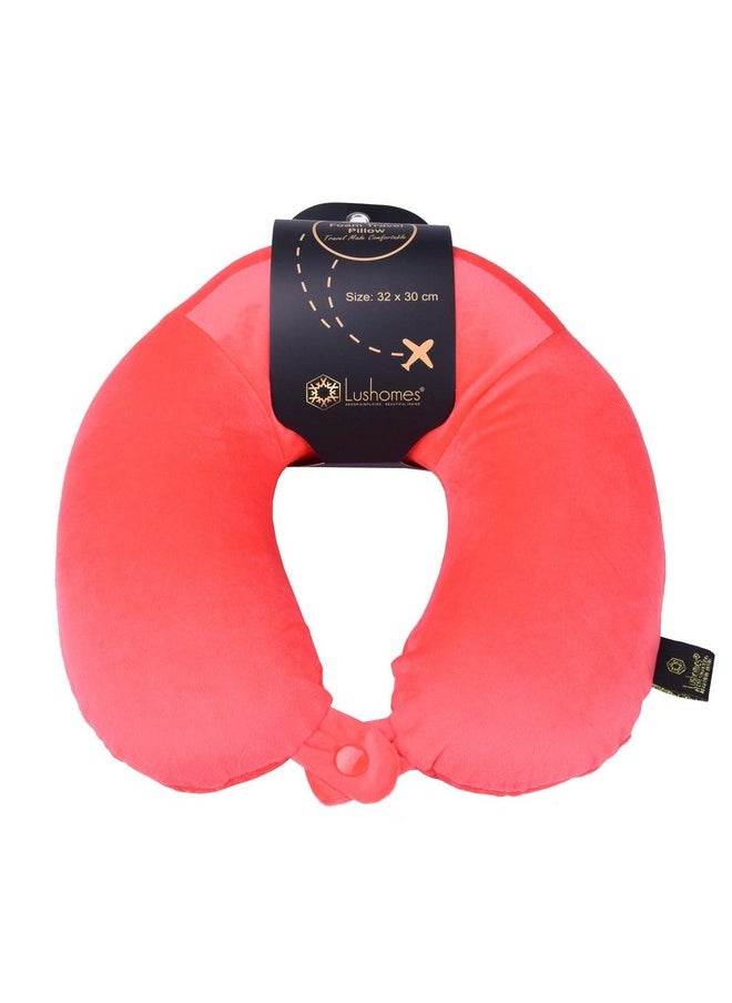 Lushomes Memory Foam Neck Pillow, Red Cervical Memory Foam Travel Pillow For Neck And Back Support, Neck Pillow For Travel, For Flights, For Train, For Neck Pain Sleeping (12 X 12 Inches, Single Pc)  - Image 1