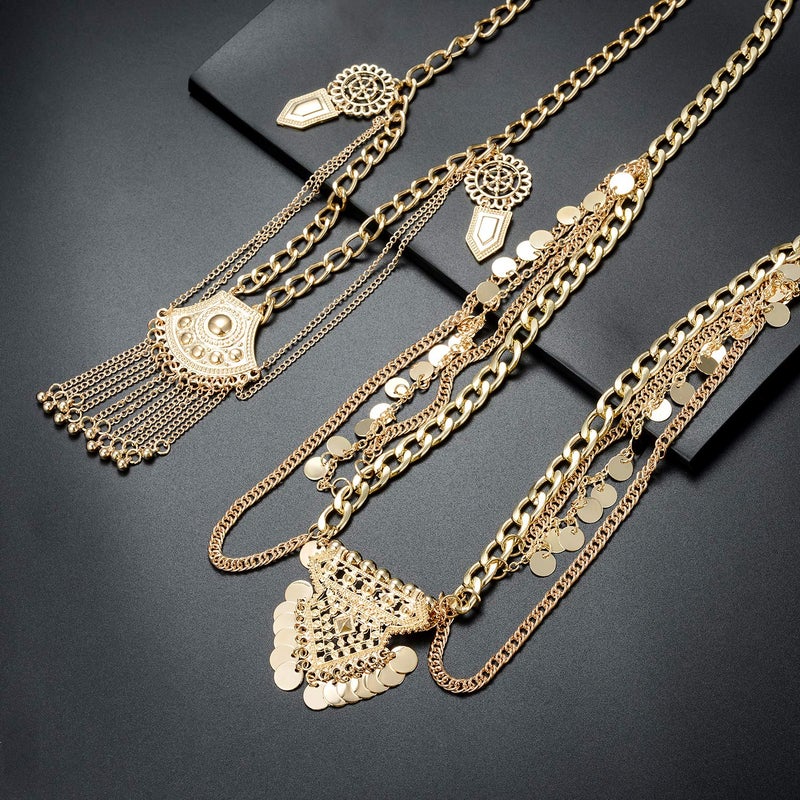 Tornito 2 PCS Waist Belt Chain Vintage Dangle Dancing Tassel Body Chain Bikini Beach Body Jewelry for Women Gold Tone - Image 4