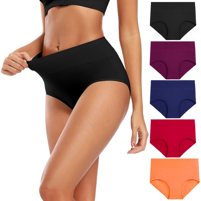 Molasus Women's Soft Cotton Underwear Briefs High Waisted Postpartum Panties Ladies Full Coverage Plus Size Underpants Pack of 5,Small - Image 5