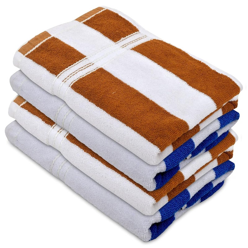 Kuber Industries Kuber Industries Lining Design Soft Cotton Bath Towel 30x60 Pack of 4 Brown Blue  - Image 1