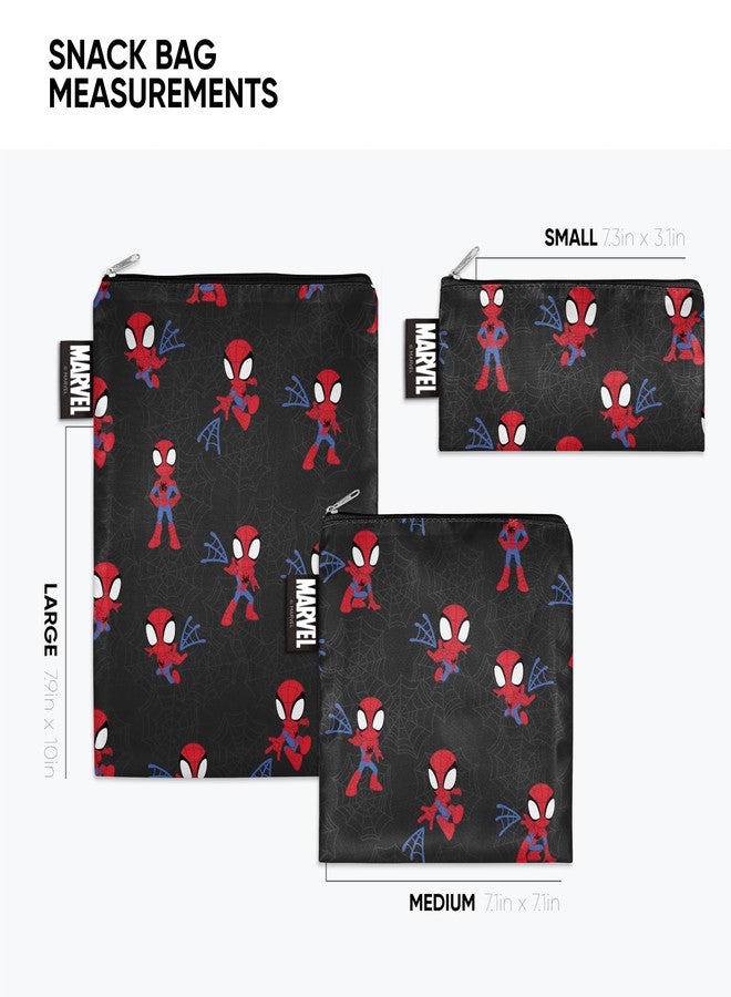سيمبل مودرن أكياس وجبات خفيفة بسيطة وعصرية قابلة لإعادة الاستخدام للأطفال بتصميم سبايدرمان من مارفل | آمنة للطعام، خالية من مادة BPA والفثالات، أكياس بسحاب من البوليستر | قابلة للغسل وإعادة التعبئة | مجموعة إيلي | عبوة من 3 أكياس | سبايدي كيد - Image 2