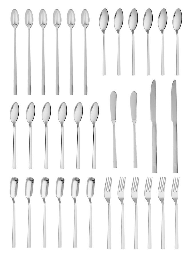Anjali MONDAY 34-Piece Stainless Steel Cutlery Set - Mirror Finish Flatware for Dining & Dessert - Includes 24 Spoons, 6 Baby Forks, and 4 Knives (Dessert & Butter) - Image 1