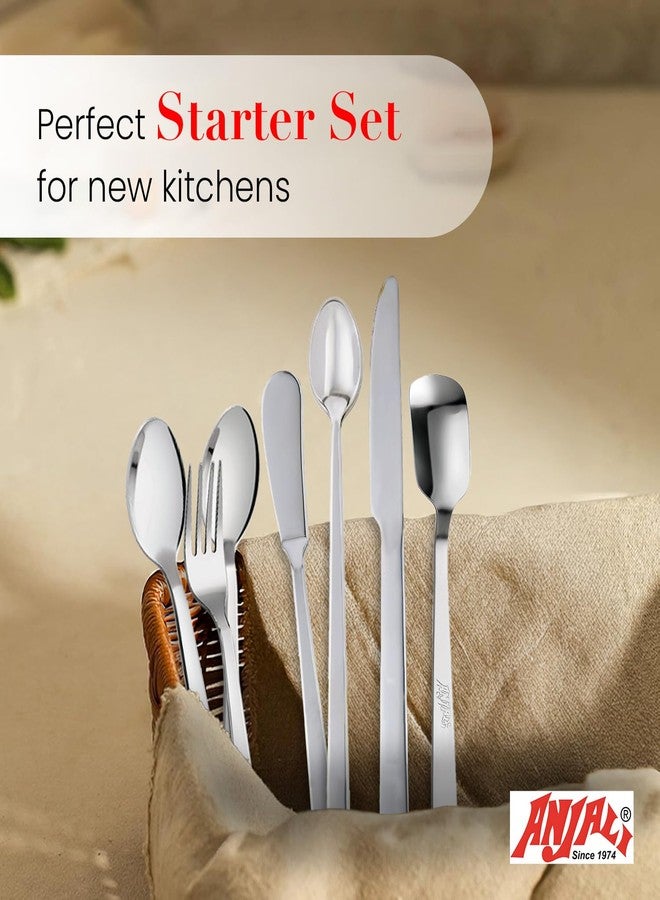 Anjali MONDAY 34-Piece Stainless Steel Cutlery Set - Mirror Finish Flatware for Dining & Dessert - Includes 24 Spoons, 6 Baby Forks, and 4 Knives (Dessert & Butter) - Image 3