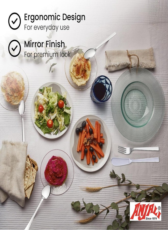 Anjali MONDAY 34-Piece Stainless Steel Cutlery Set - Mirror Finish Flatware for Dining & Dessert - Includes 24 Spoons, 6 Baby Forks, and 4 Knives (Dessert & Butter) - Image 5