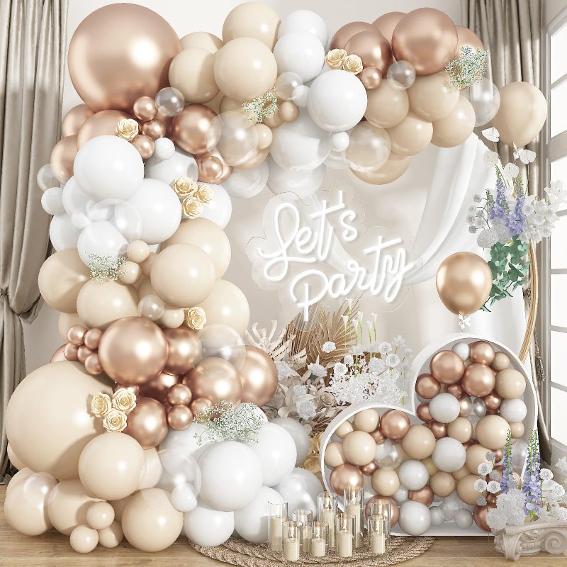 Froova Beige Champagne Gold Balloons Garland Arch Kit 102PCS White Sand Metallic Champagne Gold Nude Neutral Cream Balloons for Wedding Baby Bridal Shower Boho Birthday Anniversary Party Decorations - Image 2