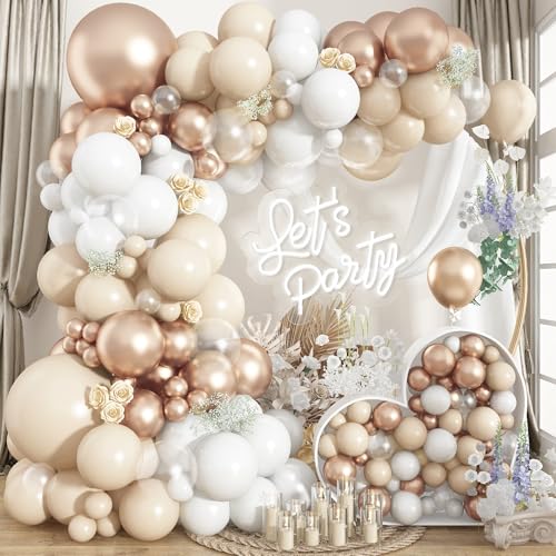 Froova Beige Champagne Gold Balloons Garland Arch Kit 102PCS White Sand Metallic Champagne Gold Nude Neutral Cream Balloons for Wedding Baby Bridal Shower Boho Birthday Anniversary Party Decorations - Image 1