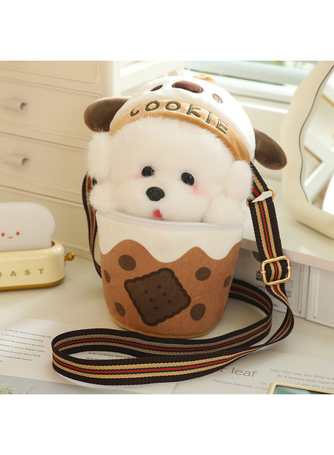 Milk Tea Cup Cute Dog Doll Crossbody Shoulder Bag Creative Simulation Bo Mei Plush Toy Girl Gift Doll-Color:White-Specifications:25CM  - Image 2