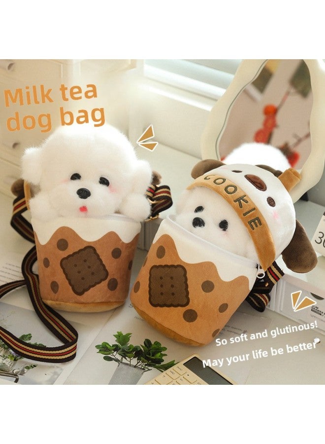 Milk Tea Cup Cute Dog Doll Crossbody Shoulder Bag Creative Simulation Bo Mei Plush Toy Girl Gift Doll-Color:White-Specifications:25CM  - Image 4
