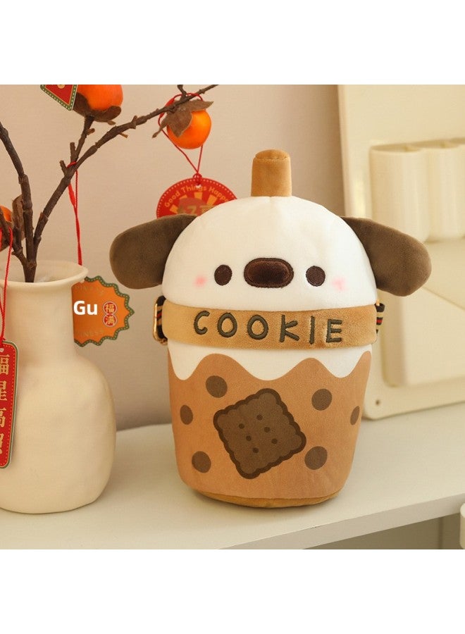 Milk Tea Cup Cute Dog Doll Crossbody Shoulder Bag Creative Simulation Bo Mei Plush Toy Girl Gift Doll-Color:White-Specifications:25CM  - Image 3