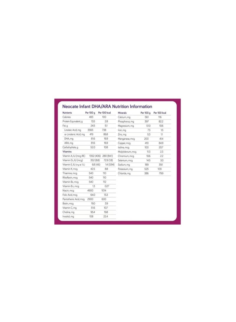 NEOCATE DHA/ARA AMINO ACID BASED FORMULA 0-12M 400 GM - Image 2