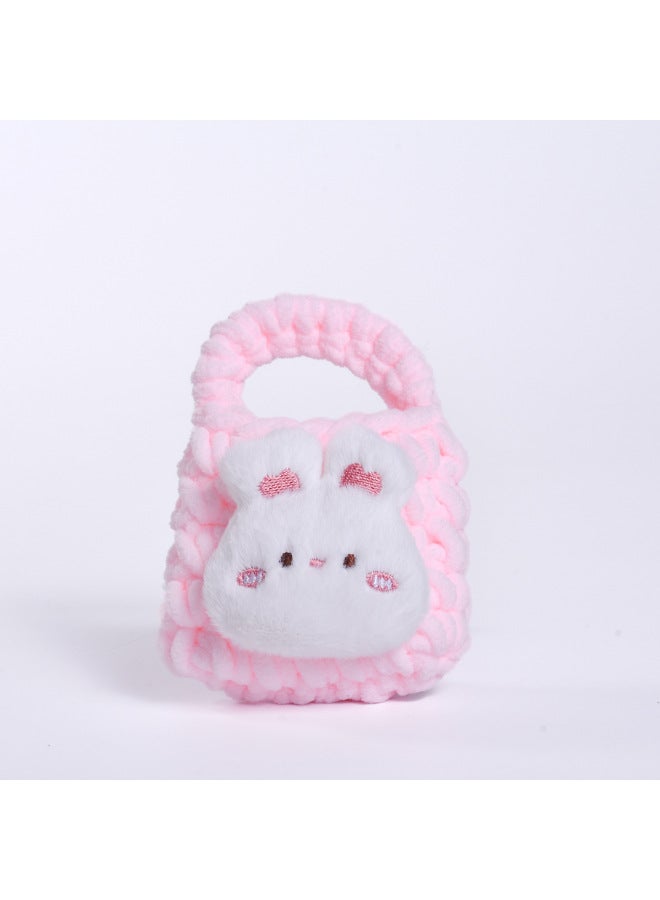 Pink Cute Cyber Red Bear Lion Wake Flower Plush Hand-woven Drop-resistant Headphone Bag Bluetooth Headphone Protective Cover Finished Product-Color:Blush Bunny Pink  - Image 1