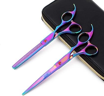 BLUSHIA Professional Hairdressing Scissors Hair Cutting Shears and Thinning Shear Scissors Set of 2 Multicolor - Image 1