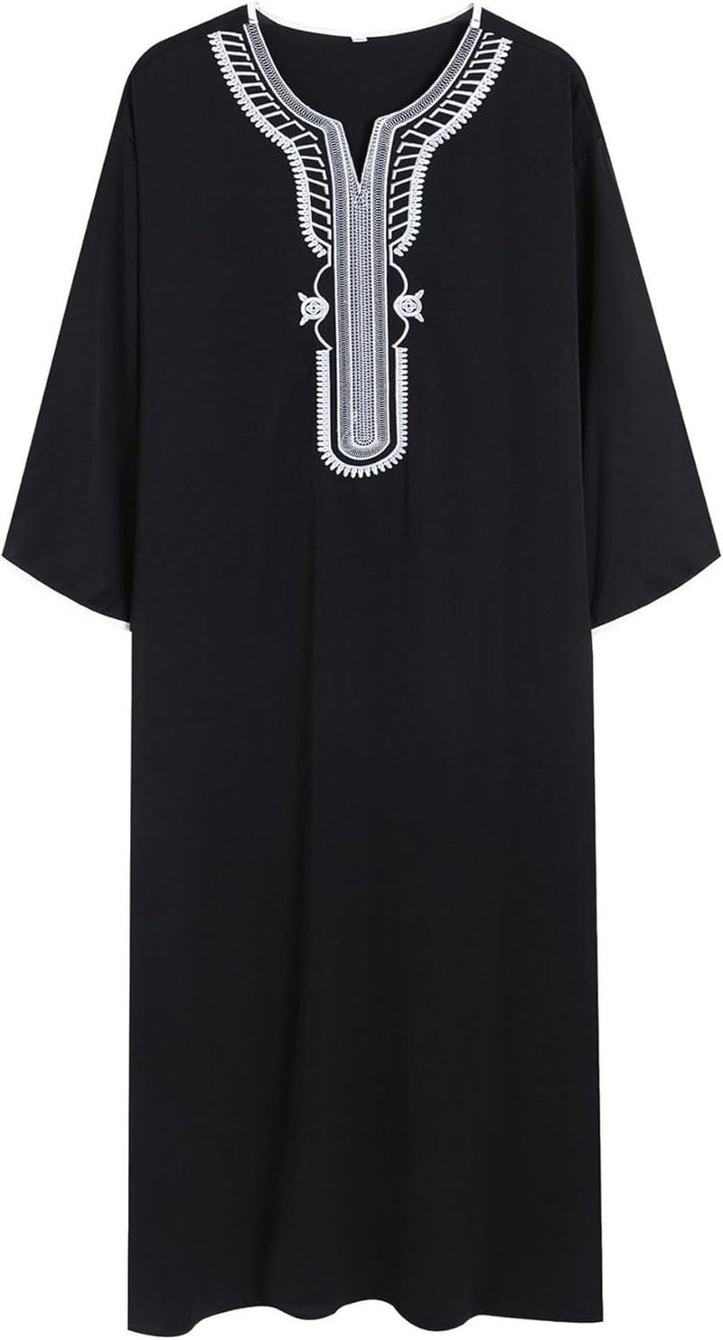 Arabian Robe for Men - Short Sleeve Embroidered Loose Islamic Ethnic Style - White - Image 3