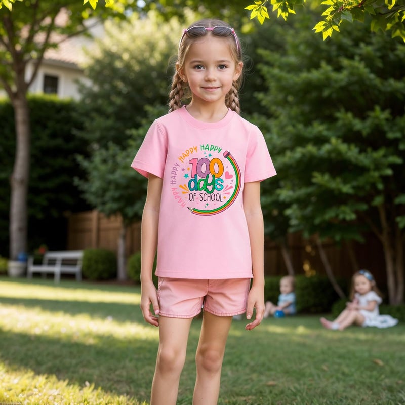 Geoyune 100 Days of School Shirt for Girls Toddler Graphic Short Sleeve Tshirt 100 School Days Tee Tops 4T - Image 5