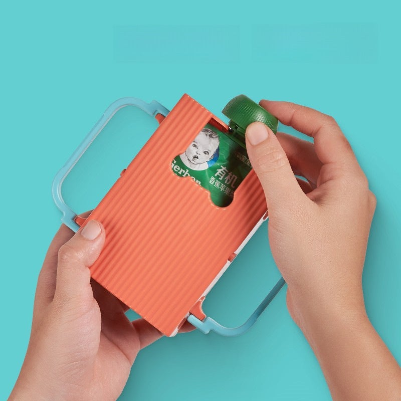 Dual-Purpose Baby Anti-Squeeze Milk Box, Puree Box, Jelly Anti-Spill Food Supplement Cup Holder, Kidsren's Milk Cup Holder(Dual-purpose Puree & Beverage Anti-extrusion Box-Orange) - Image 3