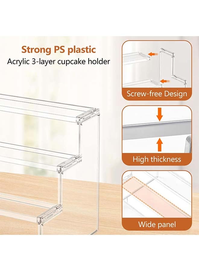 HaHaHai 3-Tier Clear Acrylic Display Riser Shelf, cupcake display rack, acrylic stand display rack, suitable for organising and displaying cupcakes, desserts, nail polish, perfume and other items (dimensions: 26.8 x 23.4 x 12.9 cm)  - Image 4
