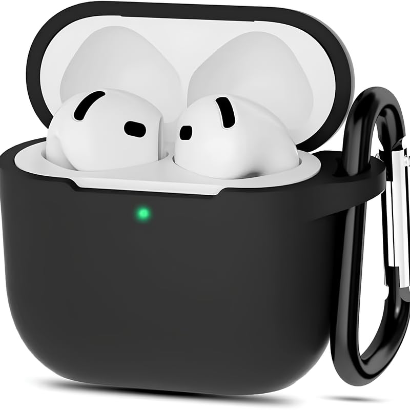 skysia Silicone Case for AirPods 4 (2024) – Shockproof Cover with Keychain, 360° Dust-Proof Soft Design, Cute AirPods Accessories for Women, Men & Kids – Premium Silicone (Pack of 1) (Matte Blk) - Image 1