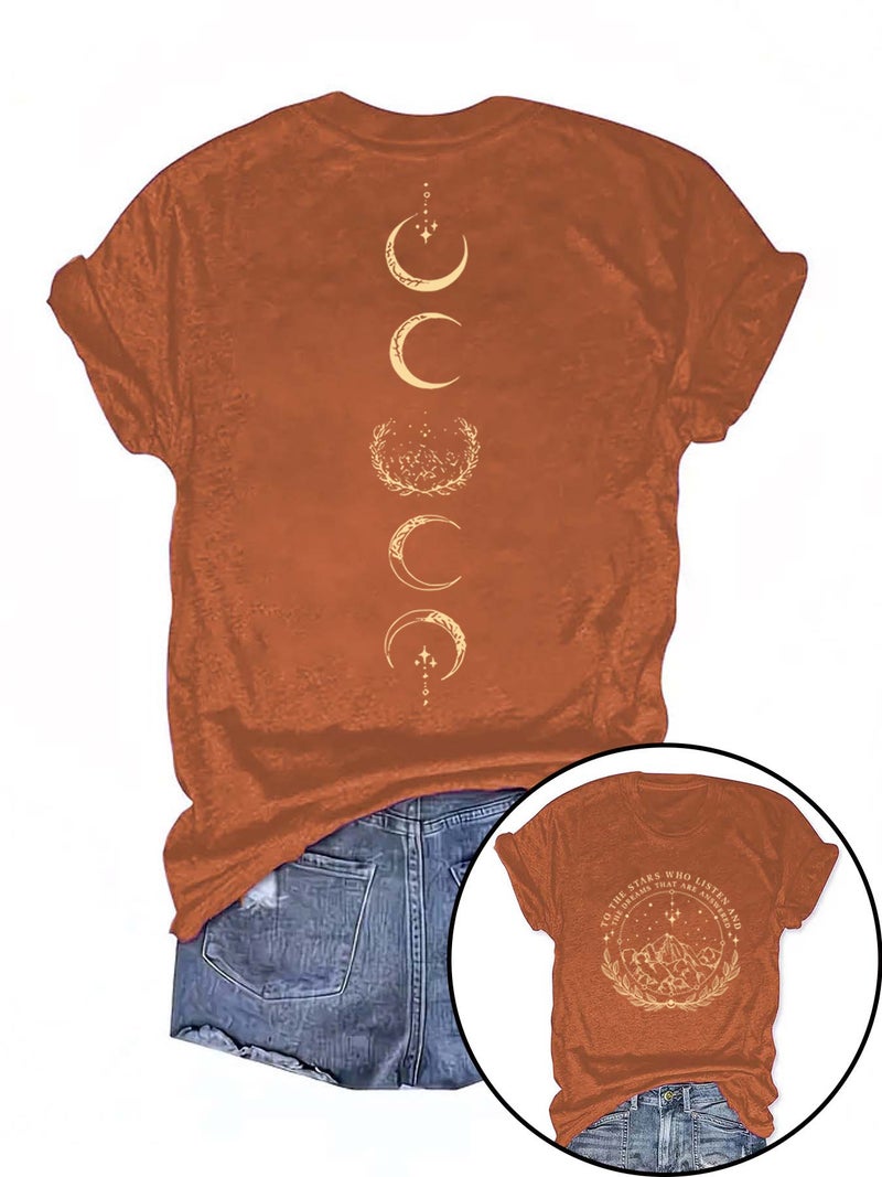 Summer Women'S Retro Moon Pattern Round Neck Short Sleeve Casual Fashion Explosions T-Shirt - Image 1
