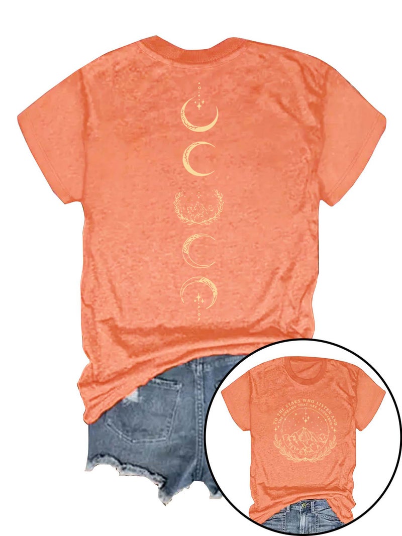 Summer Women'S Retro Moon Pattern Round Neck Short Sleeve Casual Fashion Explosions T-Shirt - Image 5