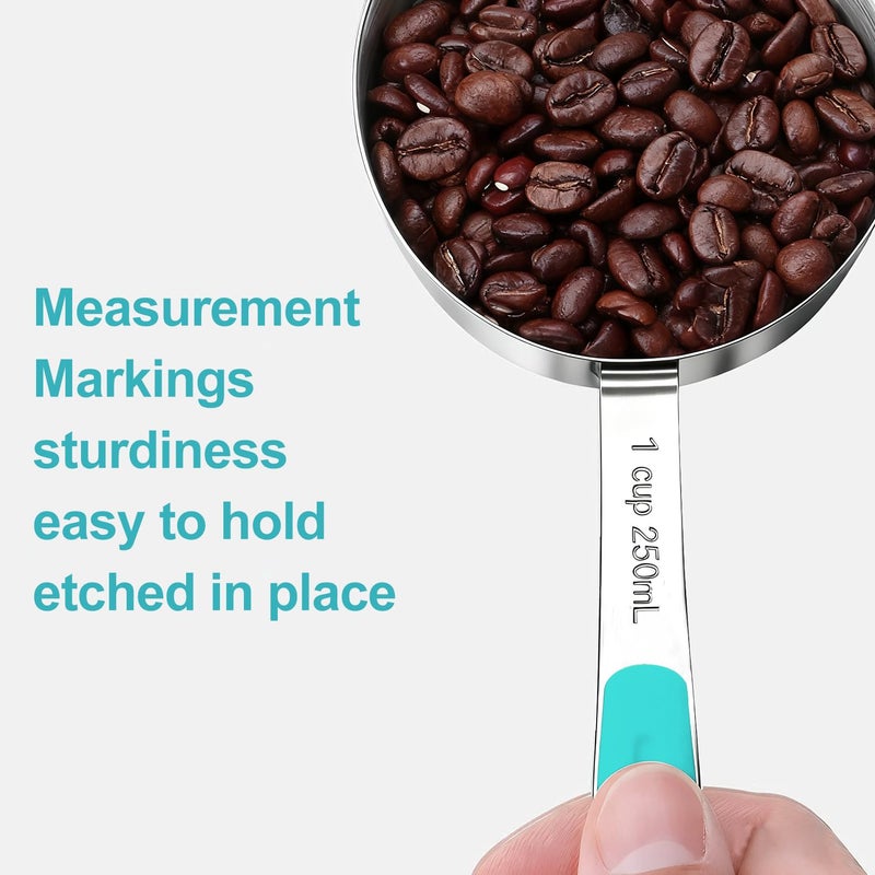 Bopei Measuring Cups and Spoons Set Stainless Steel 10 Piece for Cooking and Baking (5 Cups + 5 Spoons, Aqua Sky Handle) - Image 3
