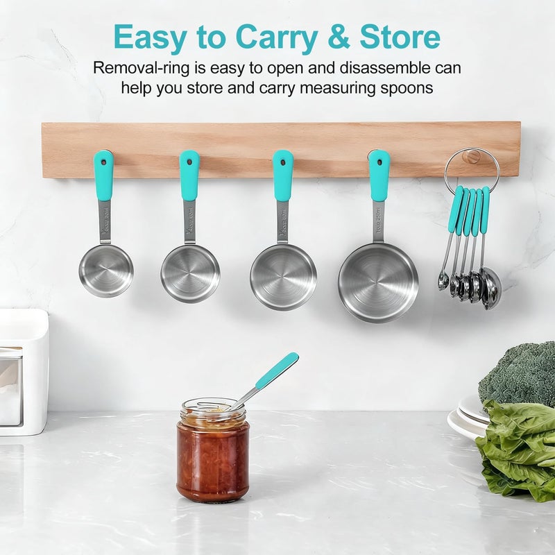 Bopei Measuring Cups and Spoons Set Stainless Steel 10 Piece for Cooking and Baking (5 Cups + 5 Spoons, Aqua Sky Handle) - Image 5