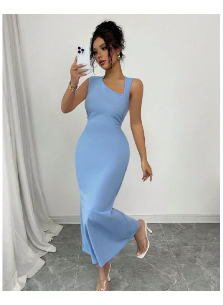 Shein Women's ElegantSleeveless Long Dress, Asymmetric Neckline, Cutout Design, Fitted  - Image 1