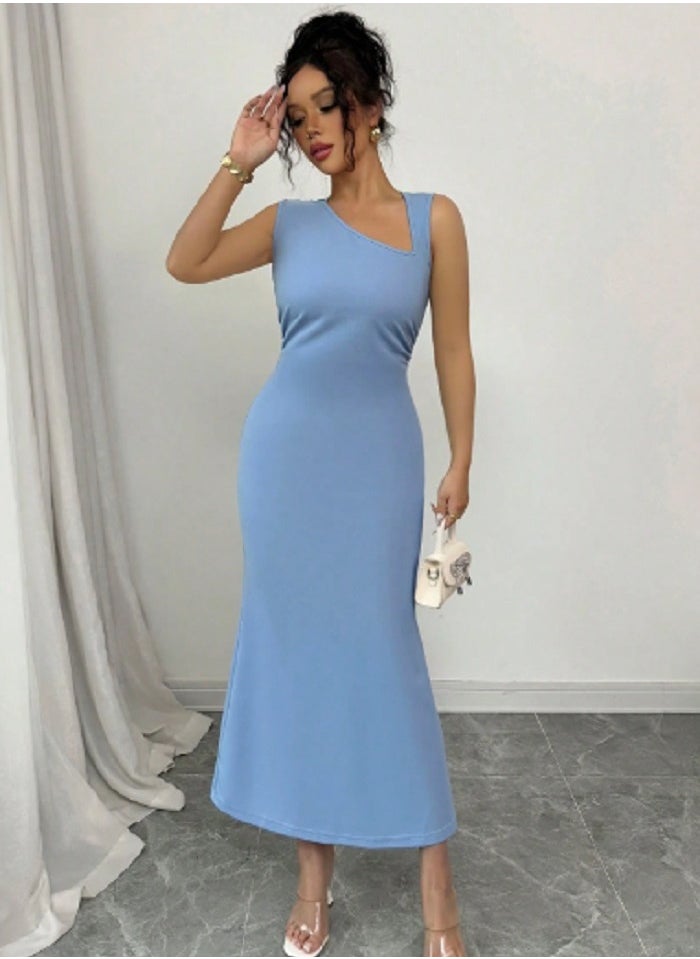 Shein Women's ElegantSleeveless Long Dress, Asymmetric Neckline, Cutout Design, Fitted  - Image 5