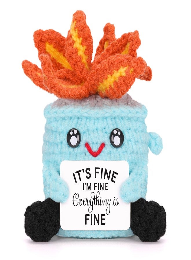 A AIFAMY Emotional Crochet Fire with Legs, Handmade Energy Dumpster Doll with Positive Card for Office Friends Funny Birthday Gag Gifts(Blue) - Image 1