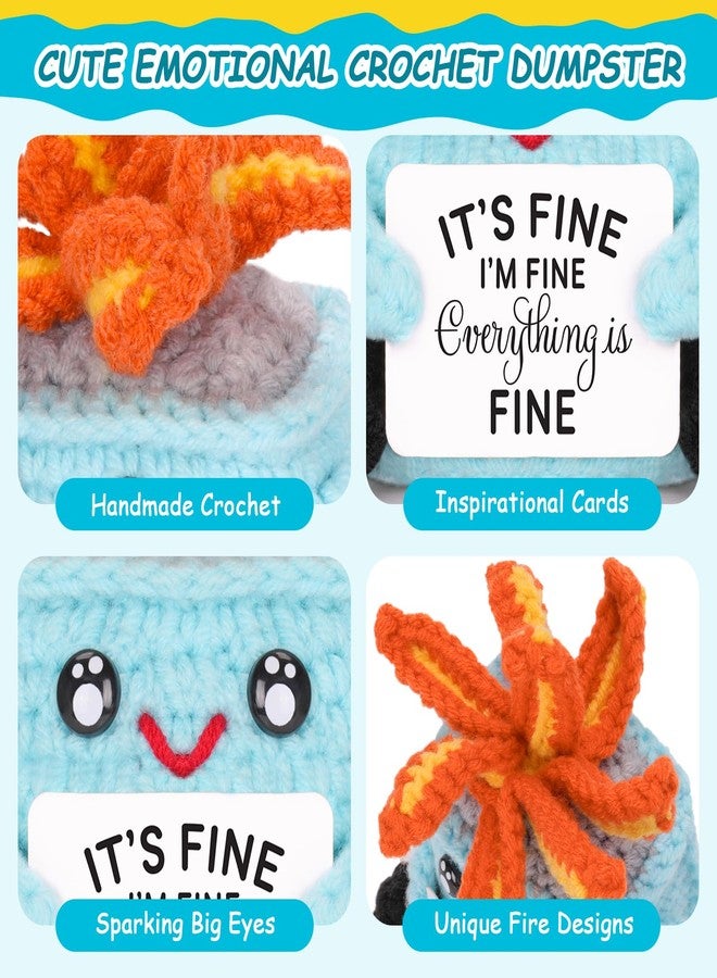 A AIFAMY Emotional Crochet Fire with Legs, Handmade Energy Dumpster Doll with Positive Card for Office Friends Funny Birthday Gag Gifts(Blue) - Image 3