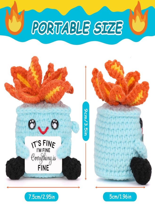 A AIFAMY Emotional Crochet Fire with Legs, Handmade Energy Dumpster Doll with Positive Card for Office Friends Funny Birthday Gag Gifts(Blue) - Image 2